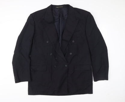 Marks and Spencer Men's Navy Blue 46L Double-Breasted Wool Blend Blazer