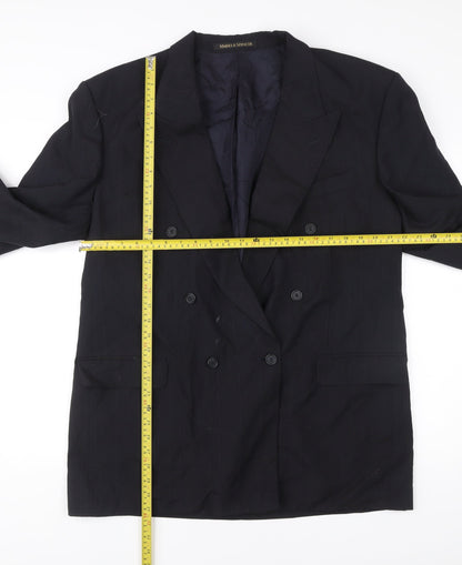 Marks and Spencer Men's Navy Blue 46L Double-Breasted Wool Blend Blazer