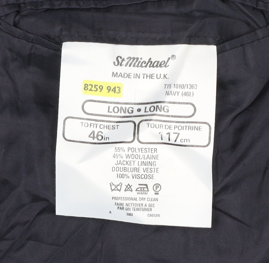Marks and Spencer Men's Navy Blue 46L Double-Breasted Wool Blend Blazer