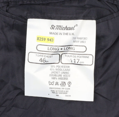 Marks and Spencer Men's Navy Blue 46L Double-Breasted Wool Blend Blazer