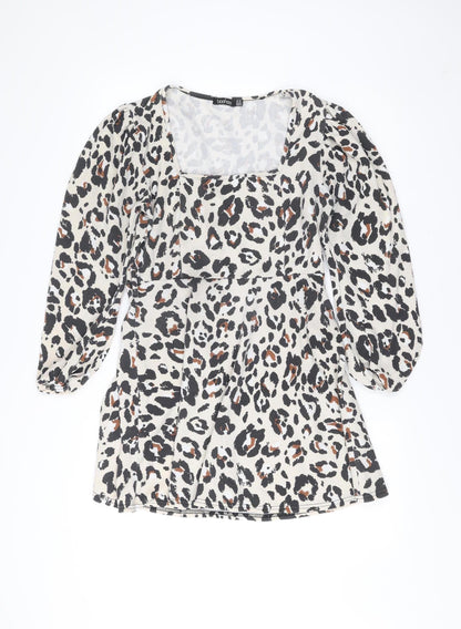 Boohoo Women’s Leopard Print Bodycon Dress Size 14 Long Sleeve