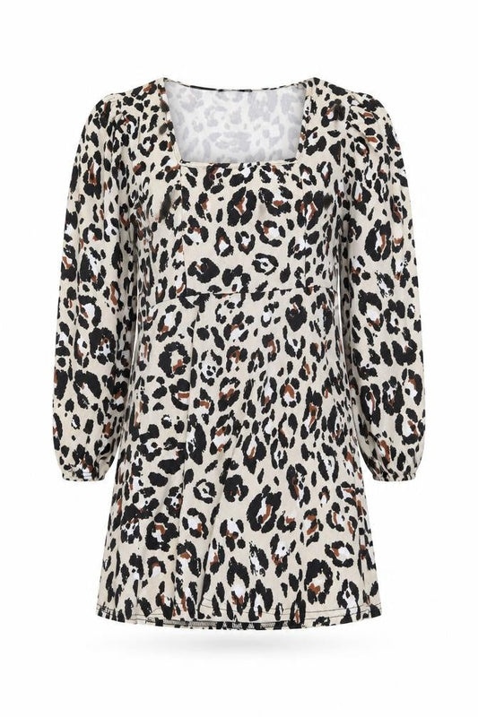 Boohoo Women’s Leopard Print Bodycon Dress Size 14 Long Sleeve