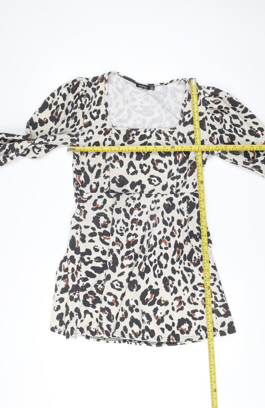 Boohoo Women’s Leopard Print Bodycon Dress Size 14 Long Sleeve