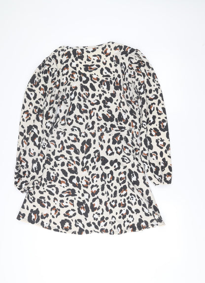 Boohoo Women’s Leopard Print Bodycon Dress Size 14 Long Sleeve
