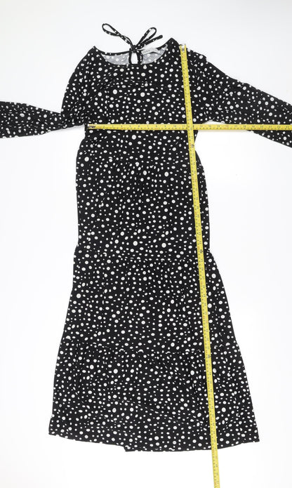 Oasis Womens Black Polka Dot A-Line Knee Length Dress Size 12