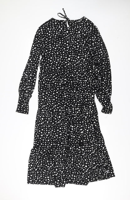 Oasis Womens Black Polka Dot A-Line Knee Length Dress Size 12