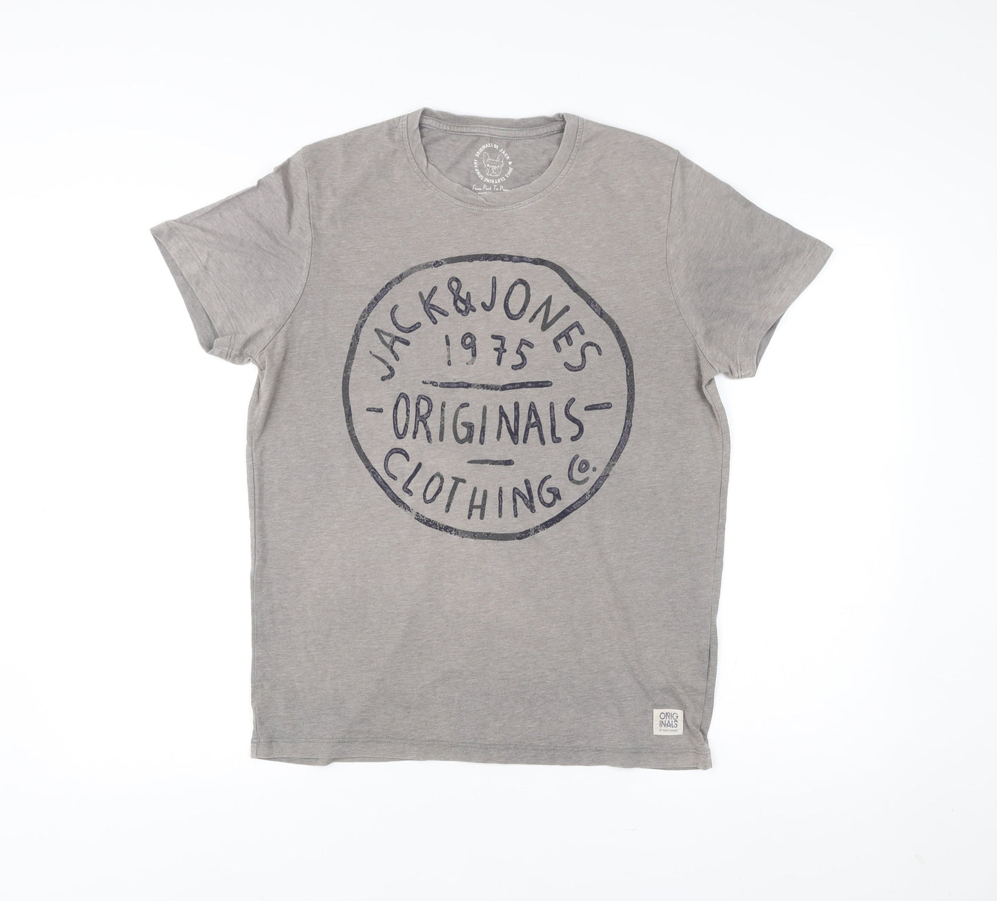 Jack & Jones Men’s Grey Graphic Print T-Shirt Size L Crew Neck