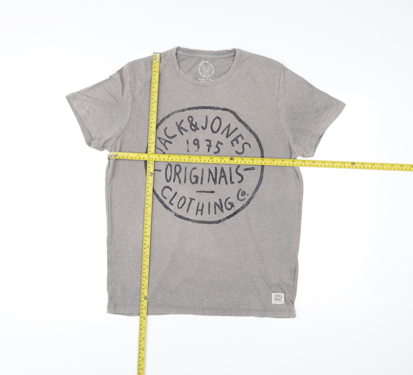 Jack & Jones Men’s Grey Graphic Print T-Shirt Size L Crew Neck