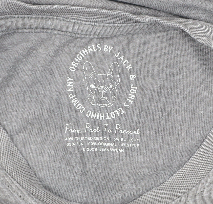 Jack & Jones Men’s Grey Graphic Print T-Shirt Size L Crew Neck