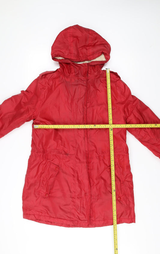 Cotton Traders Womens Red Size 12 Polyester Hooded Parka Coat