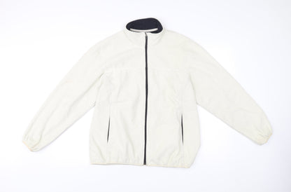 Lands' End Women Ivory Fleece Full Zip Jacket Size 16 Regular