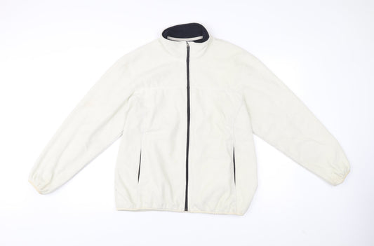 Lands' End Women Ivory Fleece Full Zip Jacket Size 16 Regular