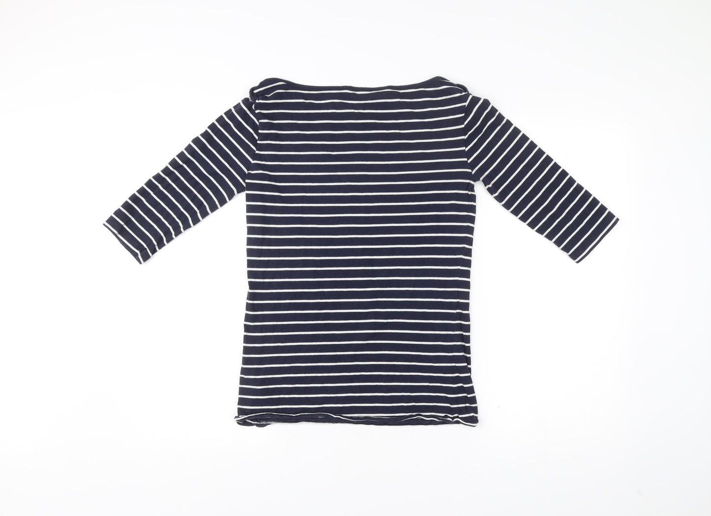 French Connection Women Blue Striped 3/4 Sleeve Boat Neck T-Shirt L