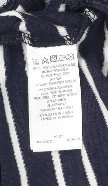 French Connection Women Blue Striped 3/4 Sleeve Boat Neck T-Shirt L