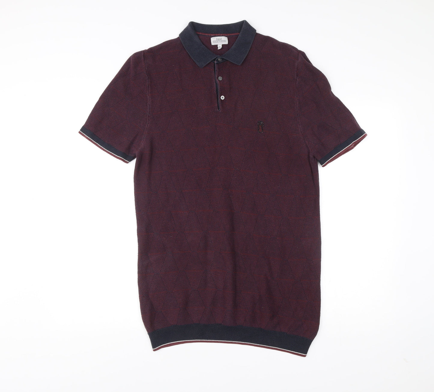 Next Men’s Red Geometric Knit Polo Shirt Size M Short Sleeve