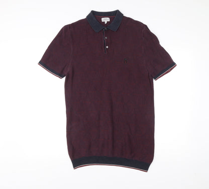 Next Men’s Red Geometric Knit Polo Shirt Size M Short Sleeve