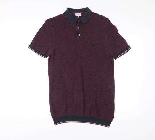 Next Men’s Red Geometric Knit Polo Shirt Size M Short Sleeve