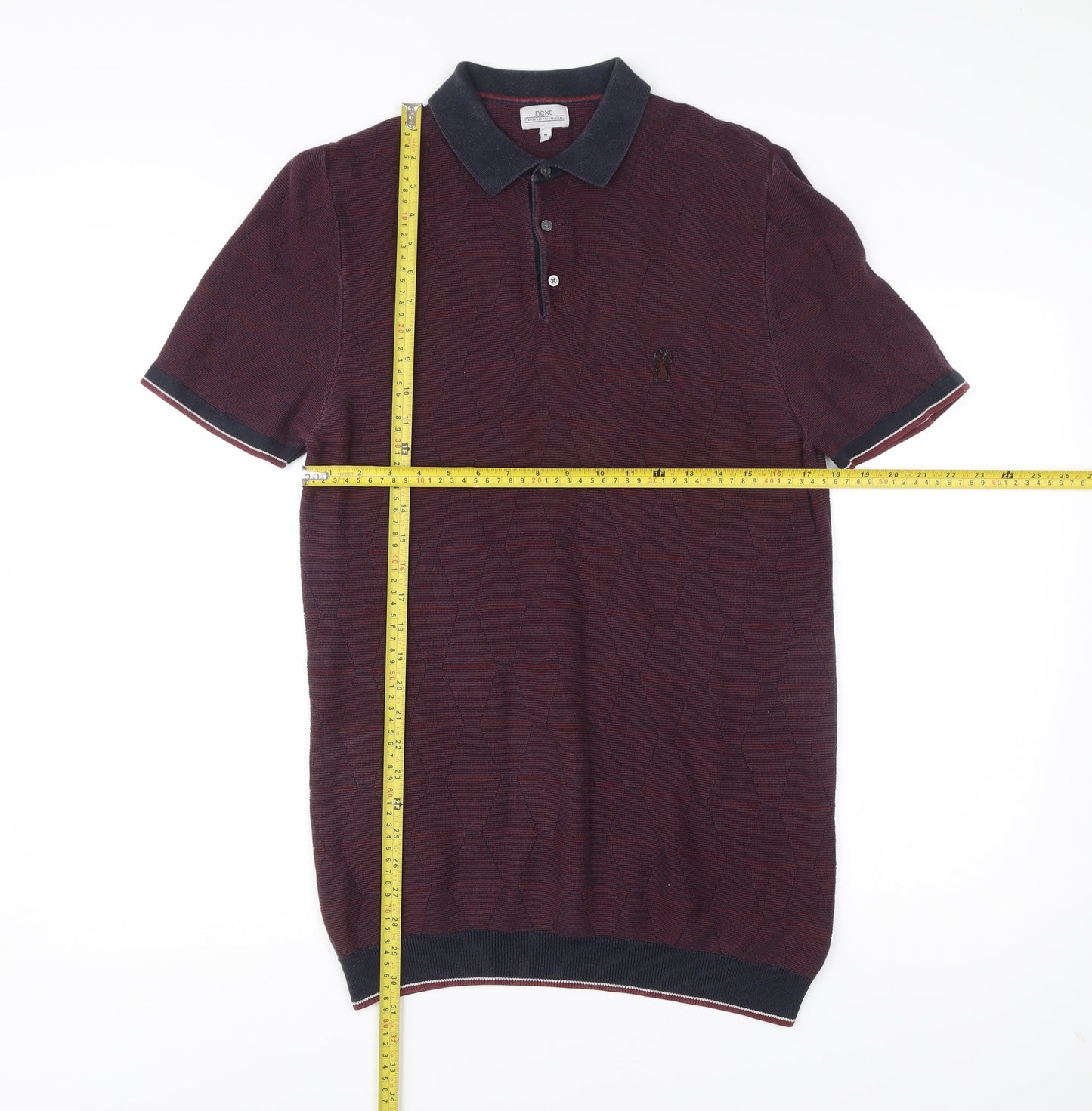 Next Men’s Red Geometric Knit Polo Shirt Size M Short Sleeve