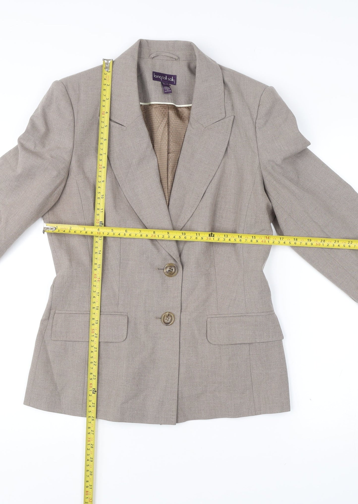 Long Tall Sally Womens Brown UK 12 Regular Fit Two-Button Suit Jacket