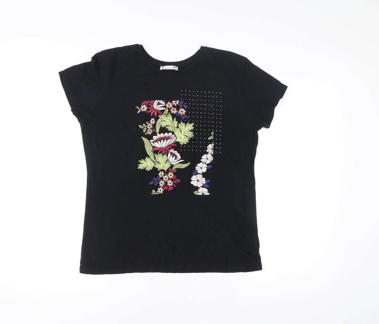 Womens UK Size S Zara Black Basic T-Shirt