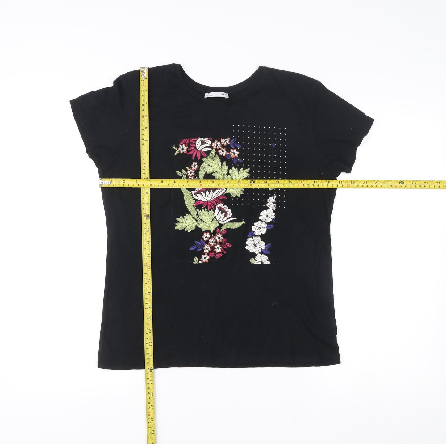 Womens UK Size S Zara Black Basic T-Shirt