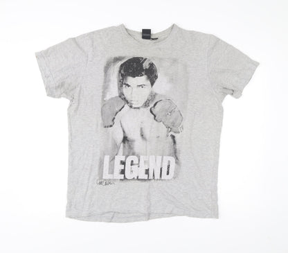 Celebrity Icons Men’s Grey Boxing Legend Graphic T-Shirt Size L