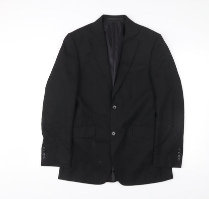 Dehavilland Men's Black Blazer Jacket 36R Long Regular Fit Two Button