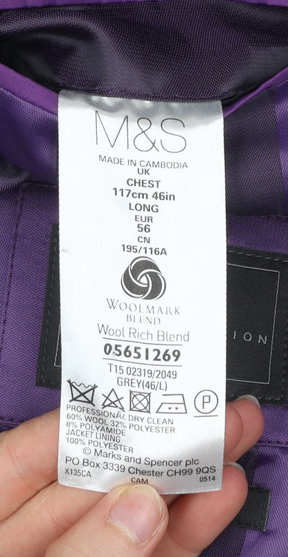 Marks and Spencer Men’s Grey Wool Blend Tailored Fit 46L Blazer Jacket
