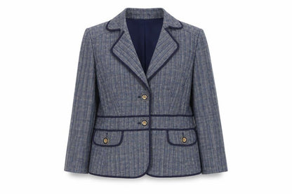 Viyella Womens Blue Linen Blazer Jacket Size 14 Check Buttoned