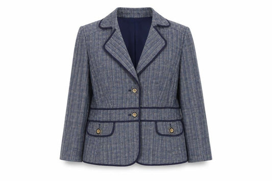 Viyella Womens Blue Linen Blazer Jacket Size 14 Check Buttoned