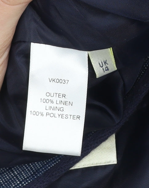 Viyella Womens Blue Linen Blazer Jacket Size 14 Check Buttoned