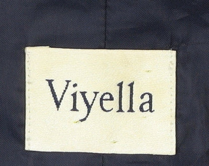 Viyella Womens Blue Linen Blazer Jacket Size 14 Check Buttoned