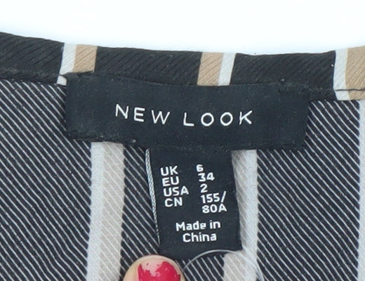 New Look Women’s Black Striped Jumpsuit Size 6 Belted Short Sleeve