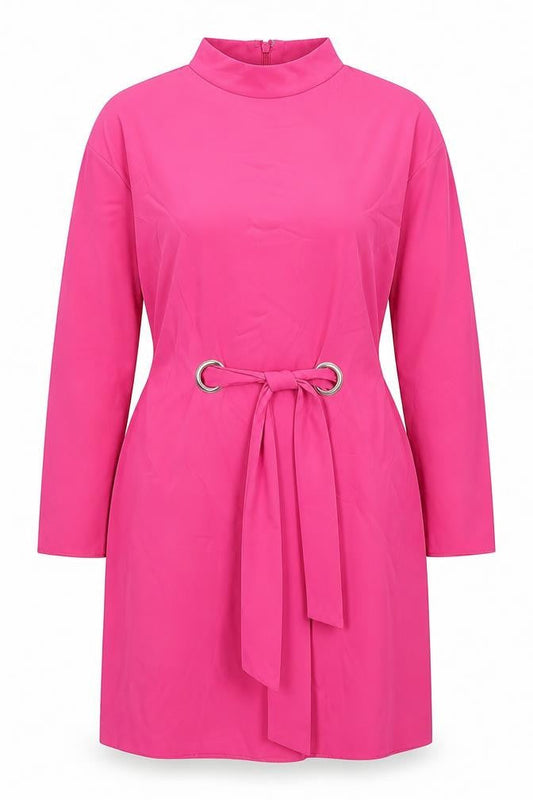 Michelle Keegan Women’s Pink Shift Dress Size 16 High Neck Belted