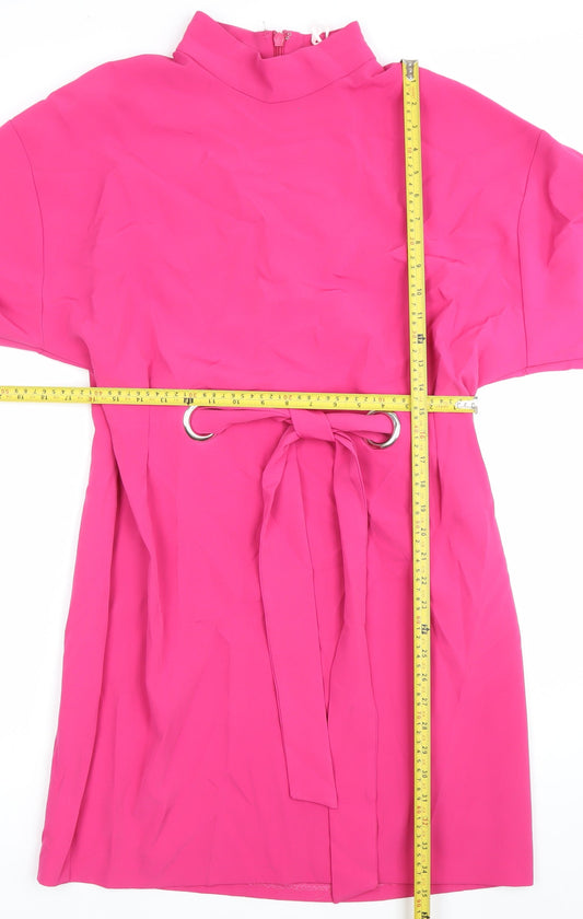 Michelle Keegan Women’s Pink Shift Dress Size 16 High Neck Belted