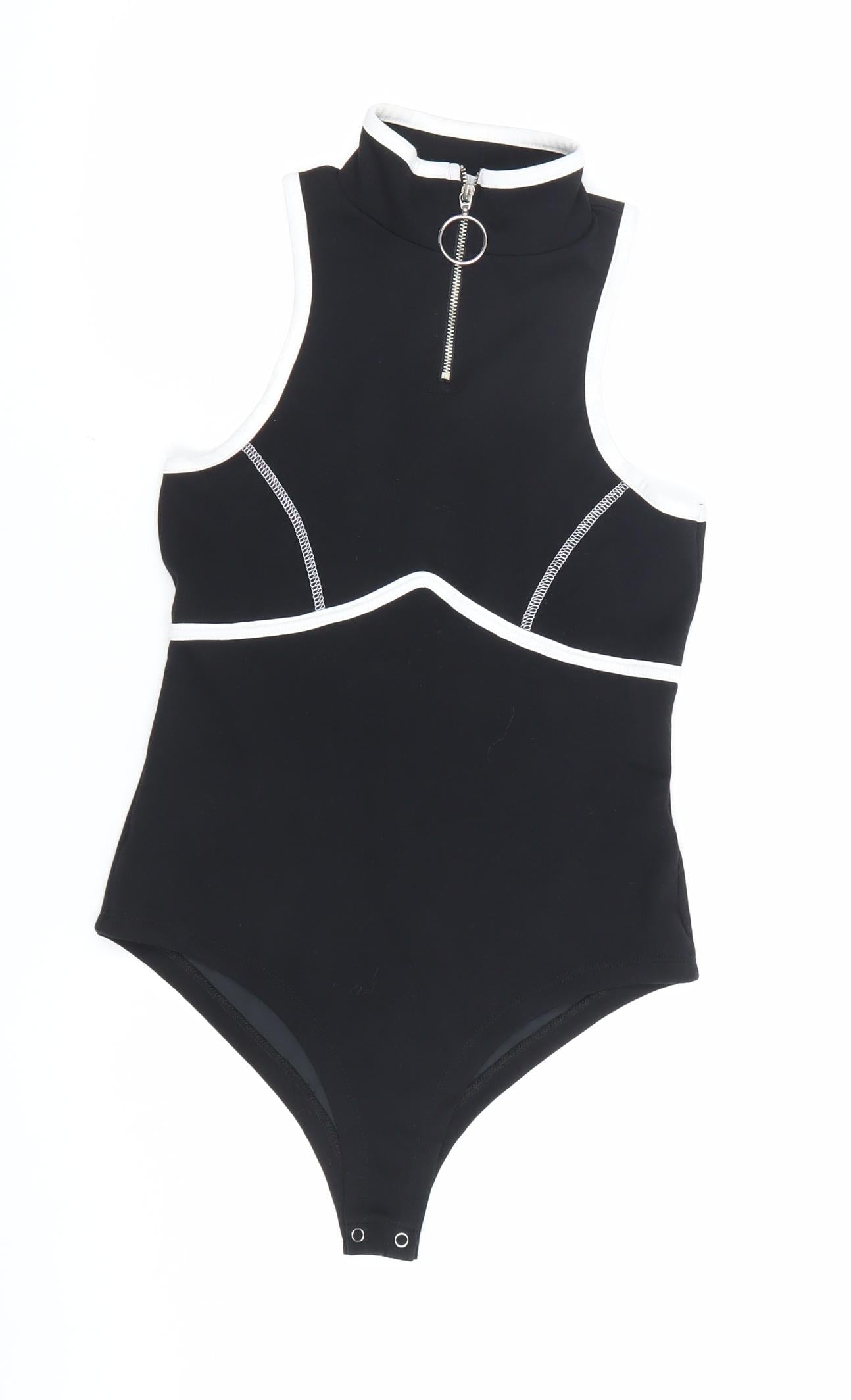 Select Women’s Black Sleeveless Bodysuit High Neck Zip Size S