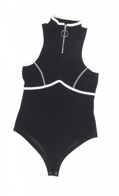 Select Women’s Black Sleeveless Bodysuit High Neck Zip Size S