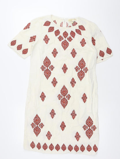 Michael Kors Women Ivory Embroidered Cotton Shift Dress Size 2