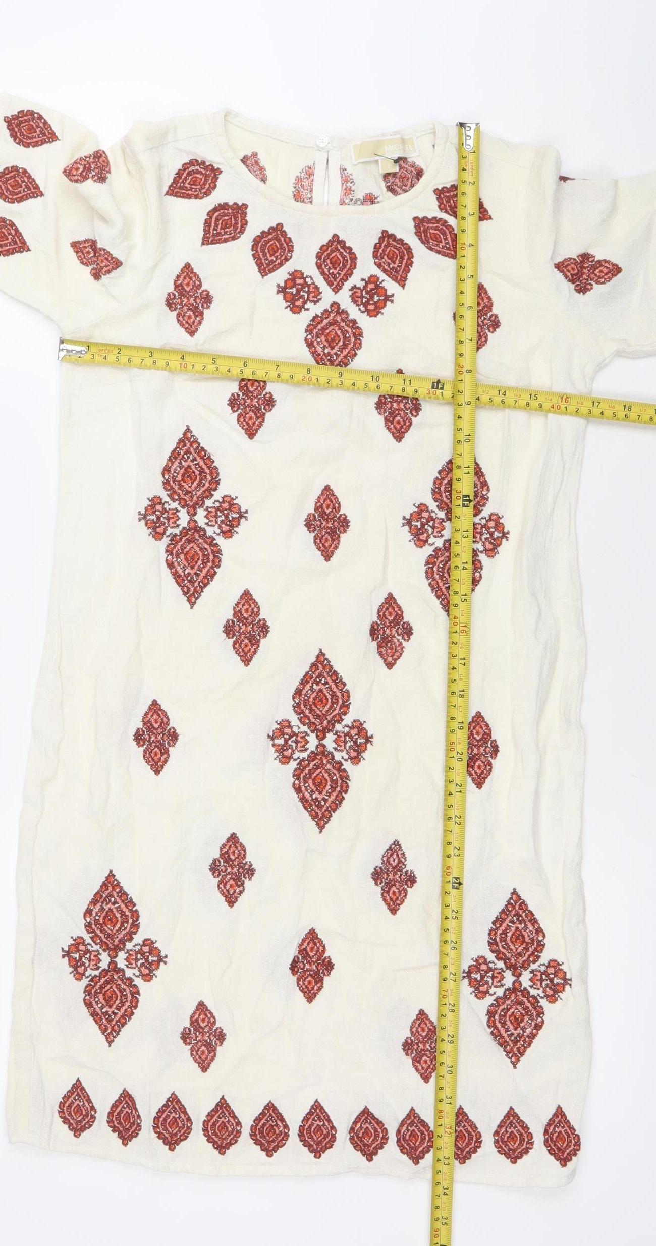 Michael Kors Women Ivory Embroidered Cotton Shift Dress Size 2