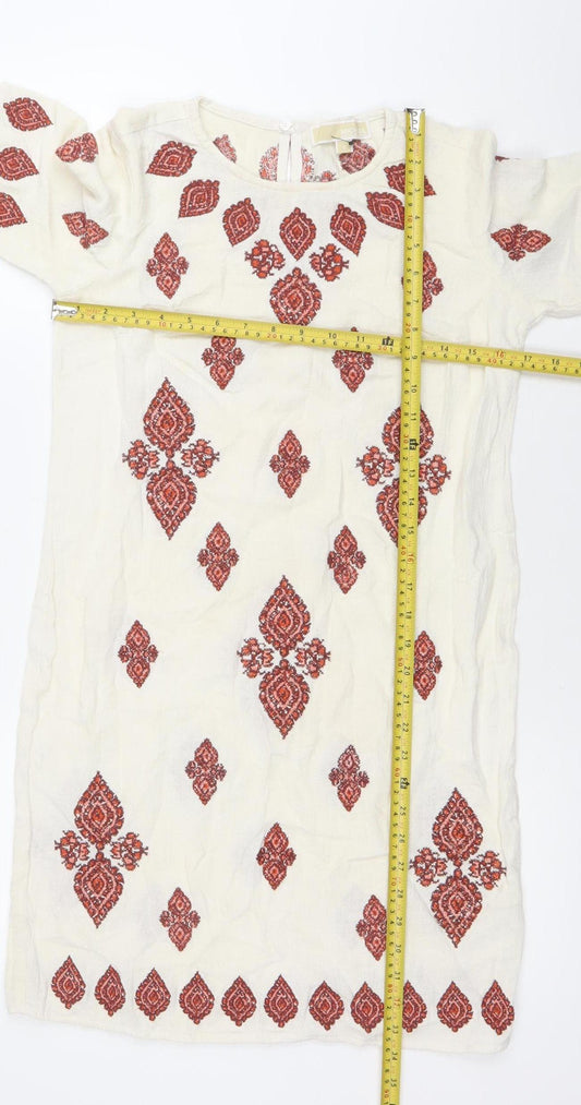 Michael Kors Women Ivory Embroidered Cotton Shift Dress Size 2