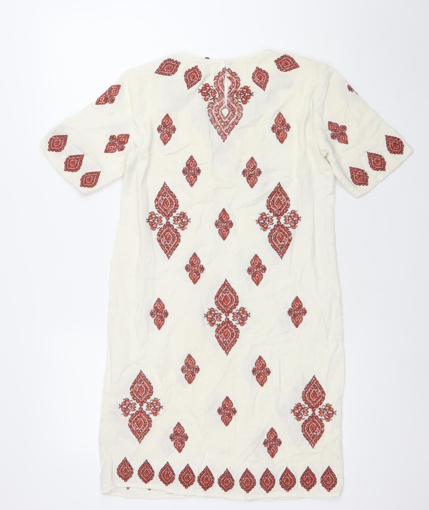 Michael Kors Women Ivory Embroidered Cotton Shift Dress Size 2