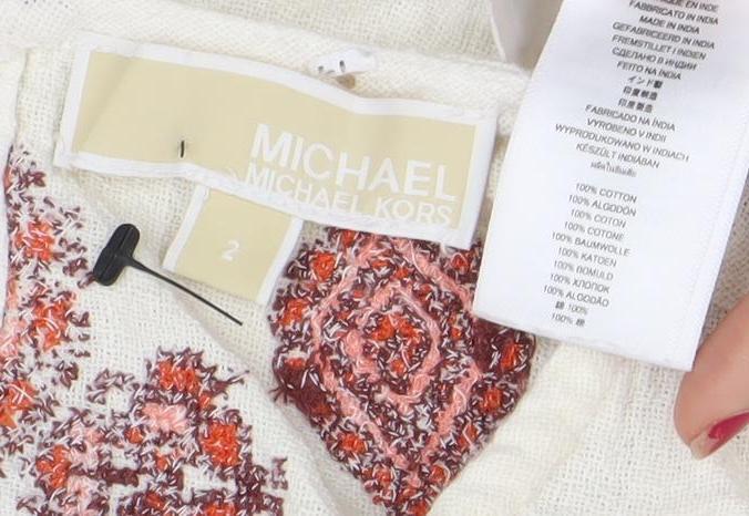 Michael Kors Women Ivory Embroidered Cotton Shift Dress Size 2