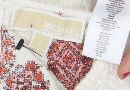 Michael Kors Women Ivory Embroidered Cotton Shift Dress Size 2