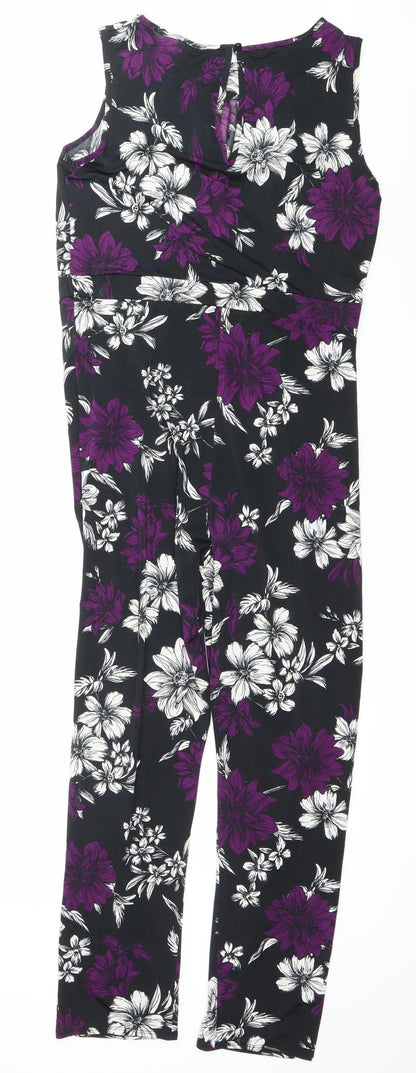 Wallis Women’s Black Purple Floral Sleeveless Jumpsuit Size 12
