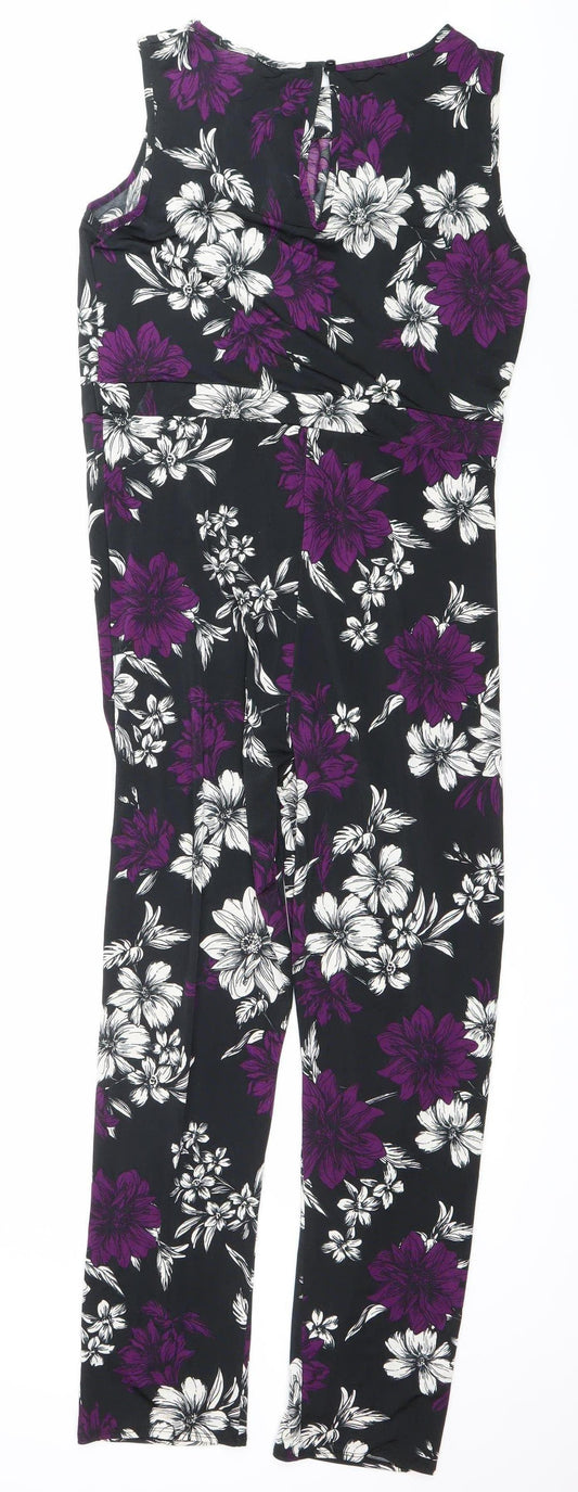 Wallis Women’s Black Purple Floral Sleeveless Jumpsuit Size 12