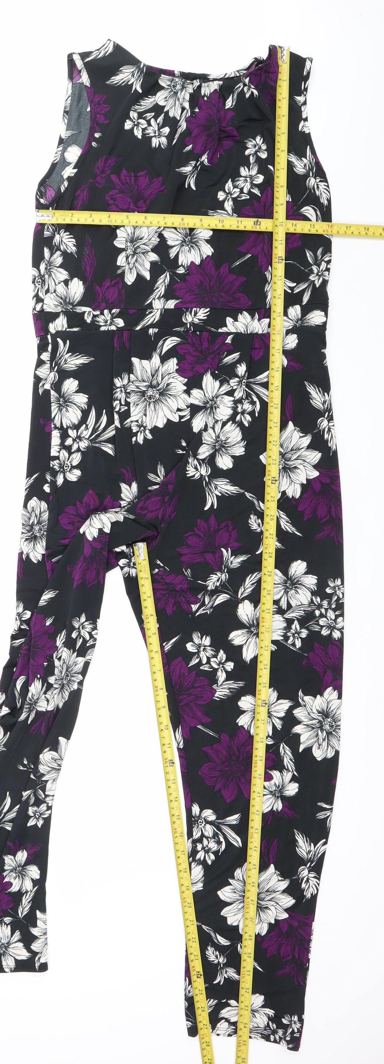 Wallis Women’s Black Purple Floral Sleeveless Jumpsuit Size 12