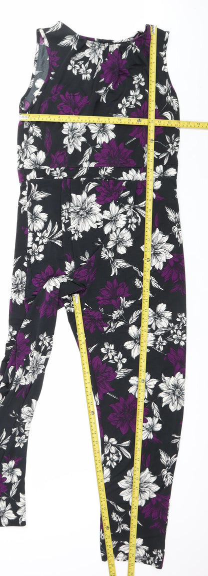 Wallis Women’s Black Purple Floral Sleeveless Jumpsuit Size 12