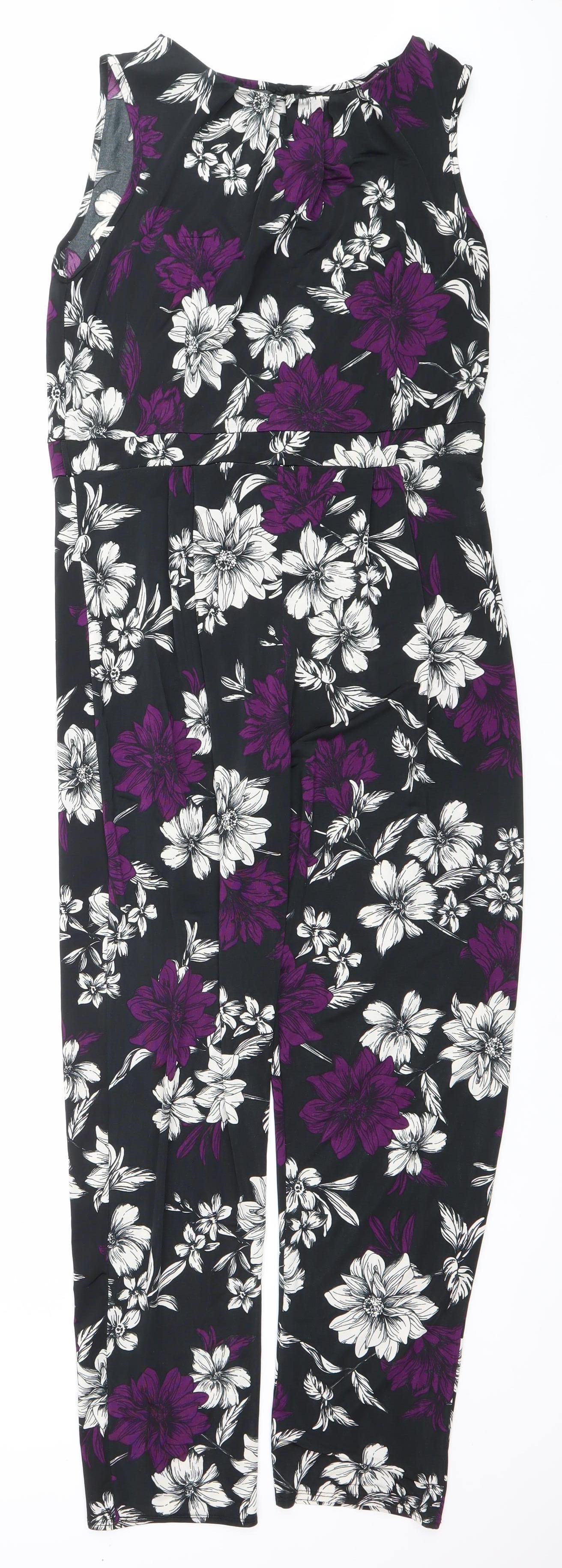 Wallis Women’s Black Purple Floral Sleeveless Jumpsuit Size 12
