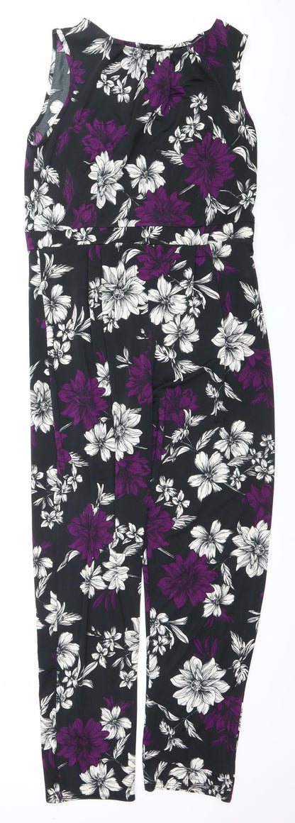 Wallis Women’s Black Purple Floral Sleeveless Jumpsuit Size 12