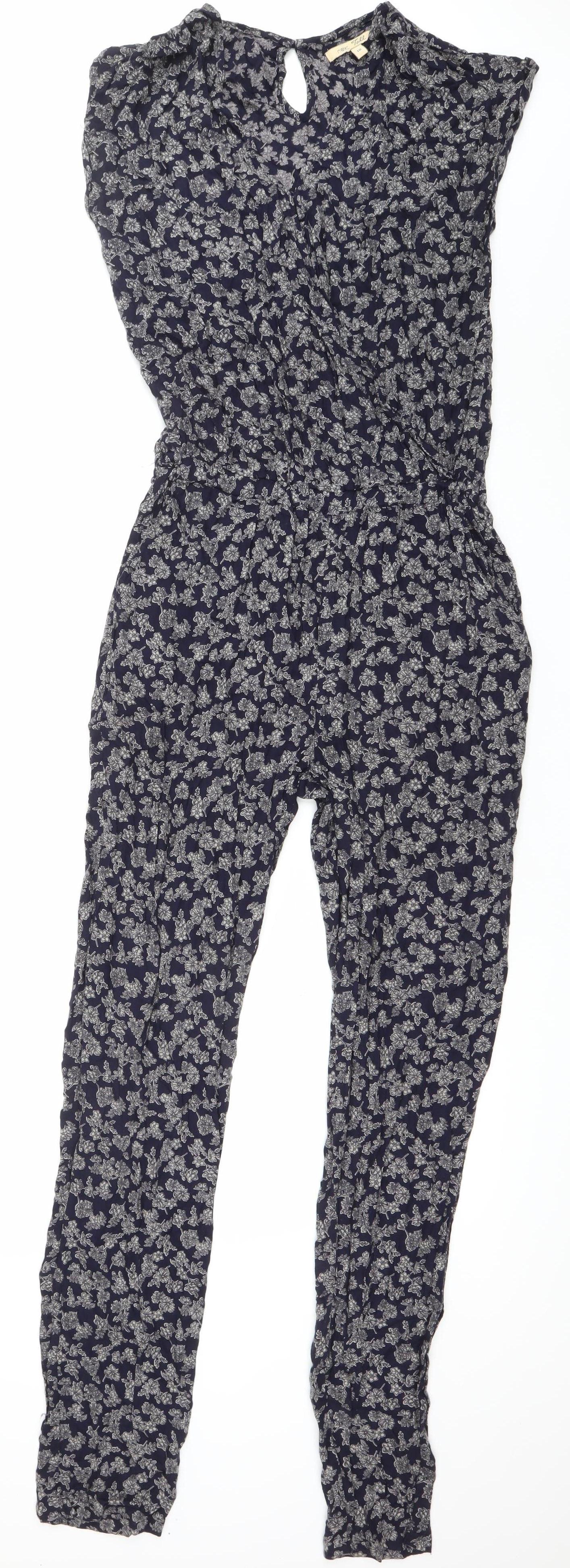 Next Womens Blue Floral Sleeveless Jumpsuit Size 10